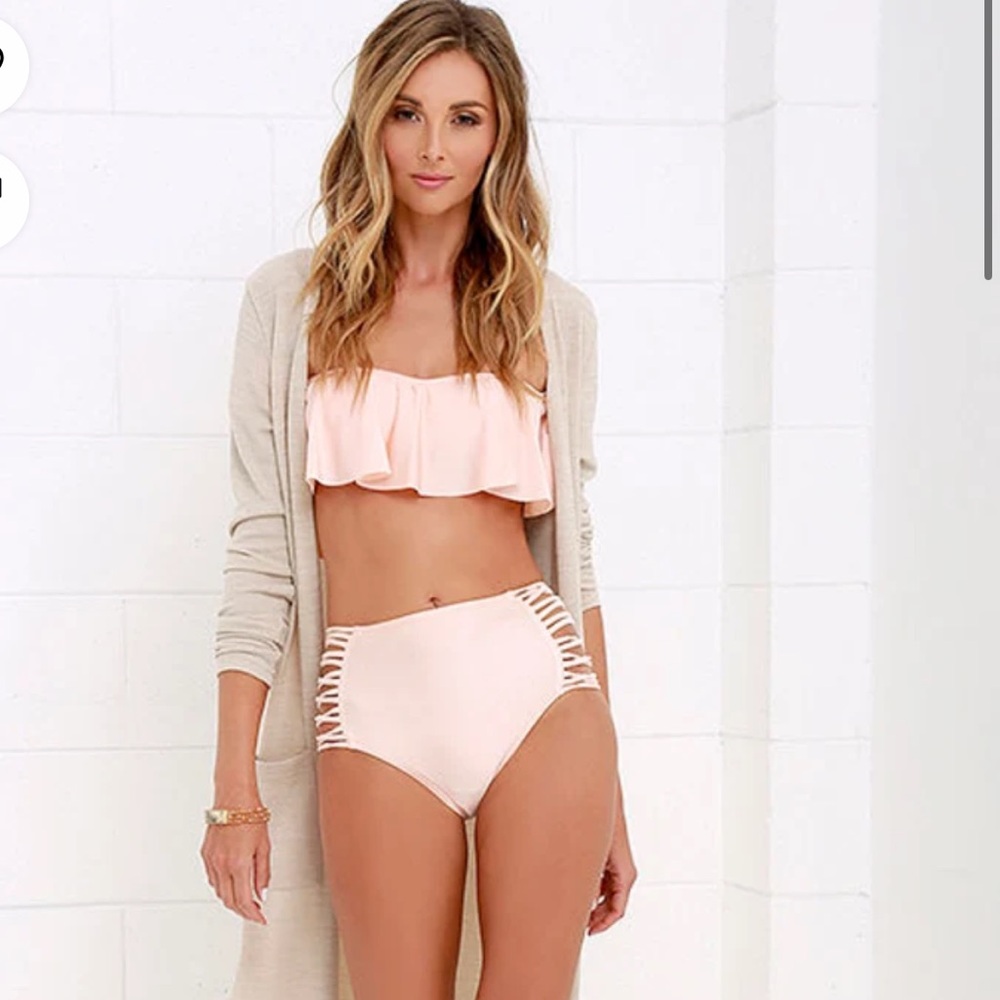 NWT O'Neill Lux Solids Peach High-Waisted Bikini Set - Picture 2 of 11